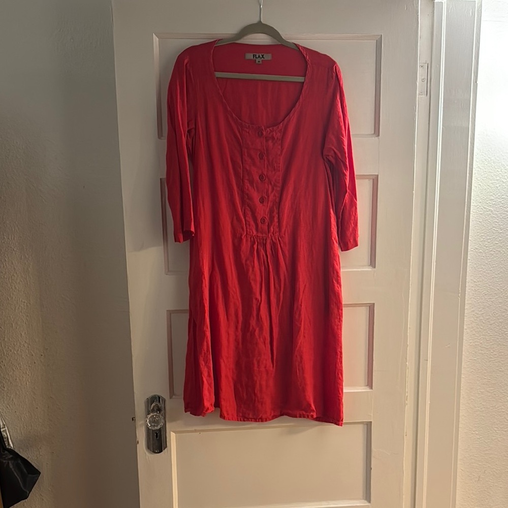Red Button-Front Dress